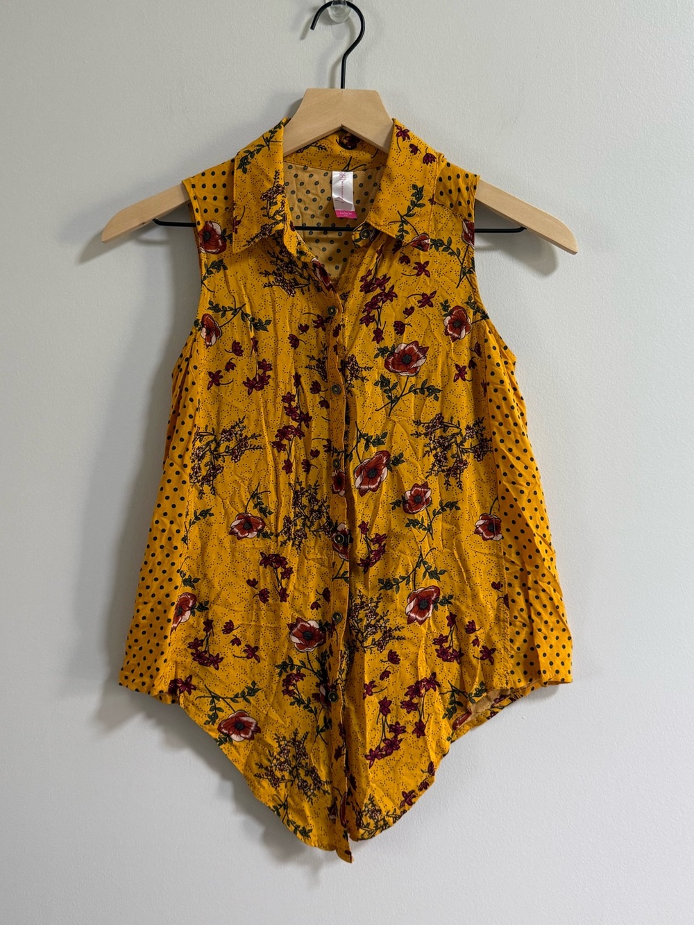 No Boundaries Mustard Floral Tie-Front Camisole - Picture 2 of 6